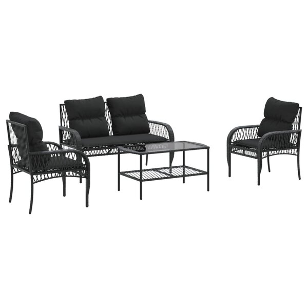 vidaXL Salon de jardin 4 Pièces avec coussins noir résine tressée