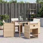 vidaXL Chaises de jardin avec coussins lot de 4 beige résine tressée