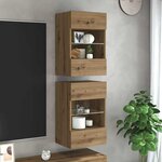 vidaXL Meubles muraux avec lumières LED pour TV 2 Pièces chêne artisanal