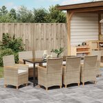 vidaXL Set de dining de jardin 9 pièces avec coussins Beige Poly Rattan