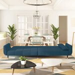 vidaXL Canapé-lit à 2 places avec deux oreillers Bleu Velours