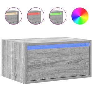 vidaXL Table de chevet murale avec lumières LED sonoma gris