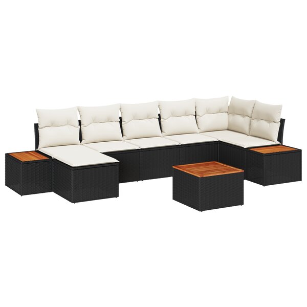 vidaXL Ensemble de canapé de jardin 8 pièces avec coussins Noir Poly Rattan Acacia
