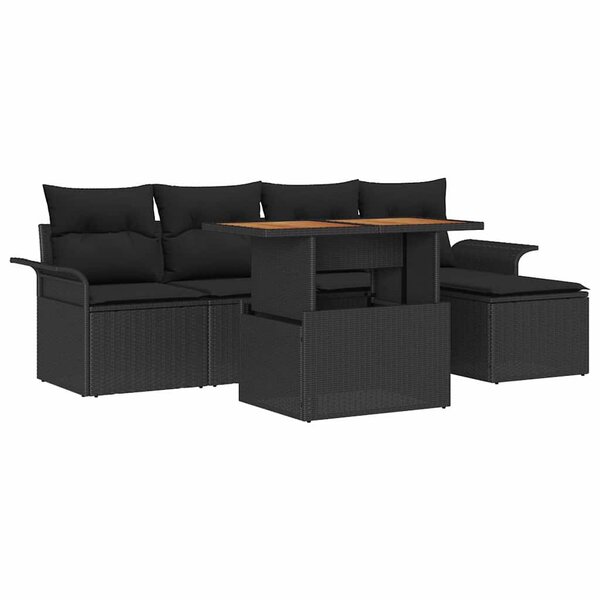 Ensemble de canapé de jardin 6 pièces avec coussins noirs en poly rotin