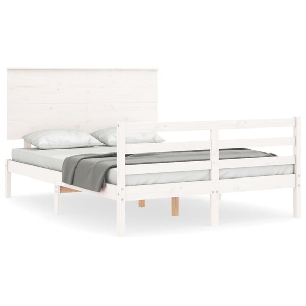 vidaXL Cadre de lit avec tête de lit blanc petit double bois massif