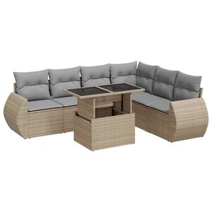 vidaXL Salon de jardin avec coussins 7 Pièces beige résine tressée