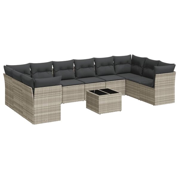 vidaXL Salon de jardin 11 Pièces avec coussins gris clair résine tressée