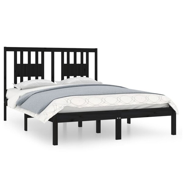 vidaXL Cadre de lit Noir Bois de pin massif 140x190 cm