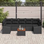 vidaXL Ensemble de canapé de jardin avec coussin 8 Pièces Noir Poly rotin