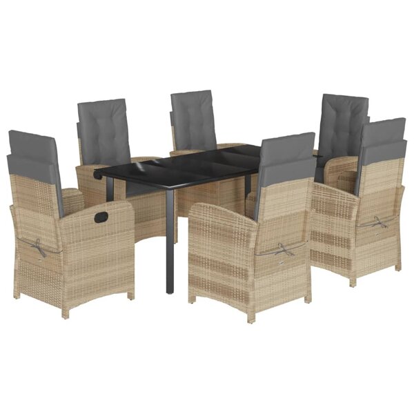 vidaXL Ensemble à manger de jardin coussins 7 Pièces mélange beige rotin