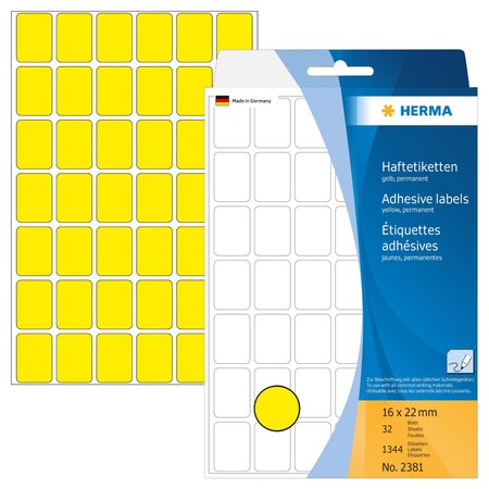 Étiquettes multi-usage,16 x 22 mm, jaune, grand paquet herma