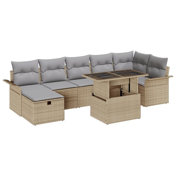 vidaXL Ensemble de canapé de jardin 8 pièces avec coussins Beige Poly Rotin