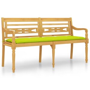 vidaXL Banc Batavia avec coussin vert brillant 150 cm Bois teck massif
