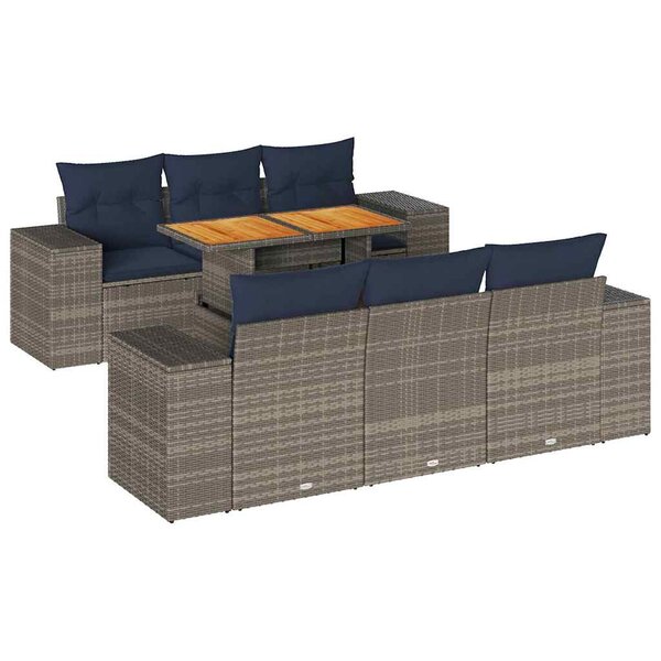 vidaXL Salon de jardin avec coussins 7 Pièces gris résine tressée