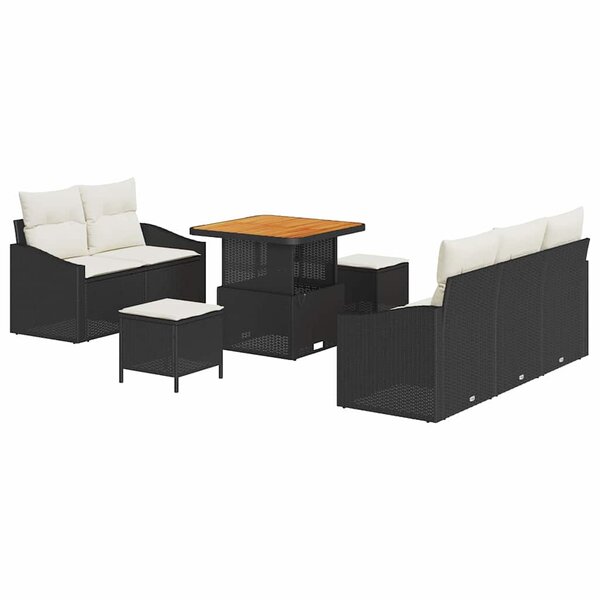 vidaXL Ensemble de canapé de jardin avec coussin 8 Pièces Noir Poly rotin