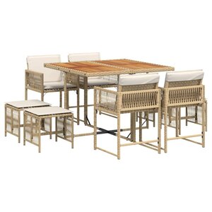 vidaXL Ensemble à manger de jardin et coussins 9 Pièces beige Poly rotin
