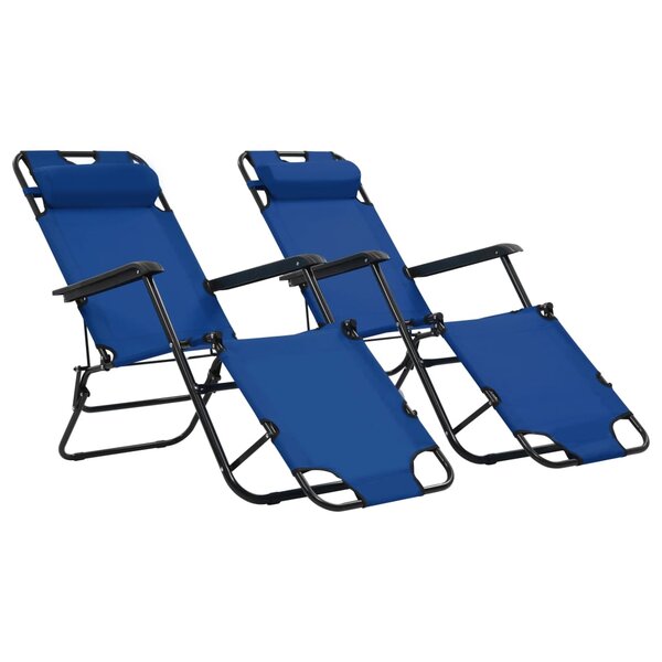 vidaXL Chaises longues pliables 2 Pièces avec repose-pied Acier Bleu