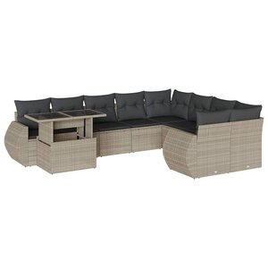 vidaXL Salon de jardin avec coussins 10 Pièces gris clair résine tressée