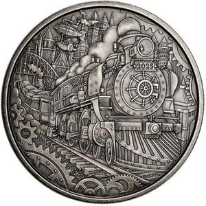 Pièce de monnaie en Argent 50 Dollars g 94.25 Millésime 2025 STEAM LOCOMOTIVE