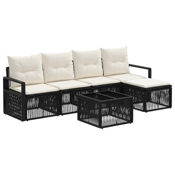 vidaXL Ensemble de canapé de jardin 6 Pièces Noir polyrotin
