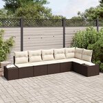 vidaXL Set de canapé de jardin 6 pièces avec coussins en rotin marron