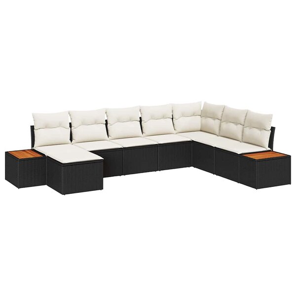 vidaXL Ensemble de canapé de jardin avec coussin 8 Pièces Noir Poly rotin
