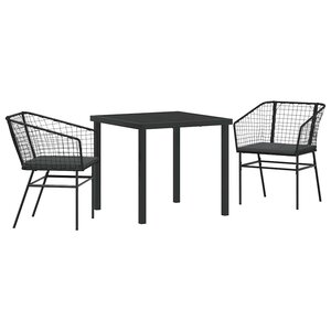 vidaXL Ensemble de salle à manger pour jardin 3 Pièces Noir polyrotin