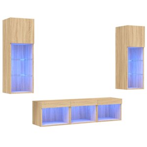 vidaXL Unités murales TV avec LED 5 Pièces chêne sonoma bois d'ingénierie
