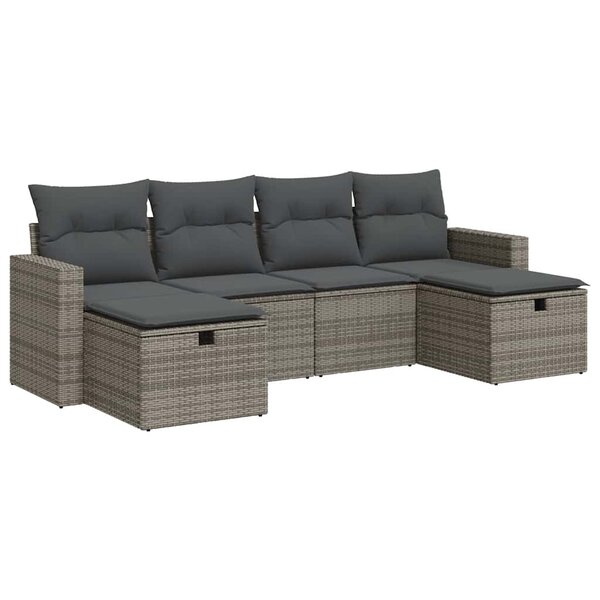 vidaXL Salon de jardin 6 Pièces avec coussins gris résine tressée