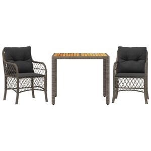 vidaXL Ensemble de bistro 3 Pièces avec coussins gris résine tressée