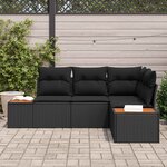 vidaXL Ensemble de canapé de jardin avec coussin 4 Pièces Noir Polyrotin