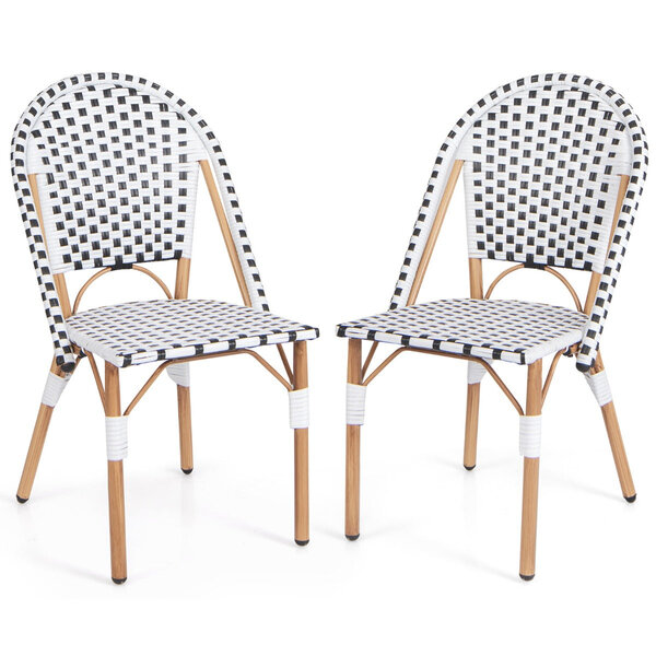 Ensemble de 2 chaises de bistrot françaises chaises de salle à manger sans accoudoirs en rotin tressé à la main pour extérieur blanc 20_0008452
