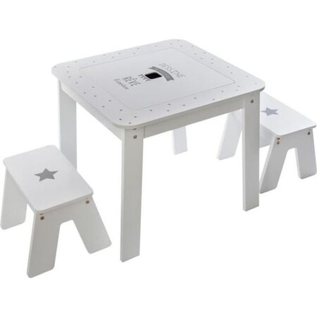Table bac enfant + 2 tabourets - Blanc et gris - L 57 x P 57 x H 51 cm