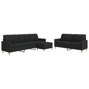 vidaXL Ensemble de canapés 3 Pièces avec repose-pied noir tissu
