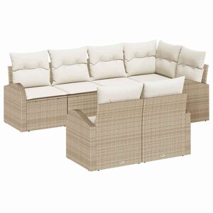 vidaXL Ensemble de canapé de jardin 7 Pièces Beige et blanc Poly rotin