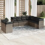 vidaXL Salon de jardin 9 Pièces avec coussins gris résine tressée
