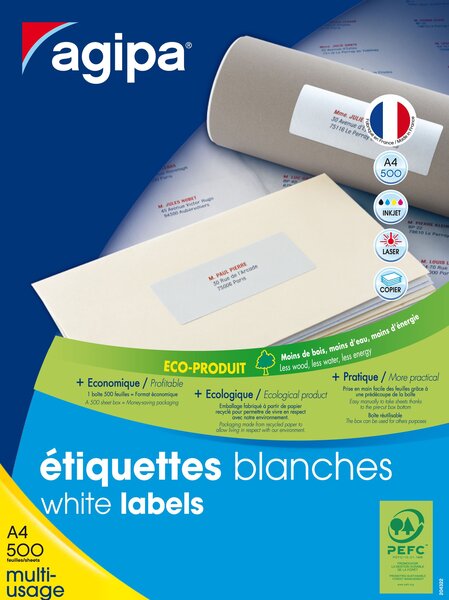Etiquettes blanches 500 feuilles A4 7x3 5cm 12 000 pièces