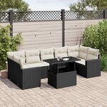 vidaXL Salon de jardin 8 Pièces avec coussins noir résine tressée