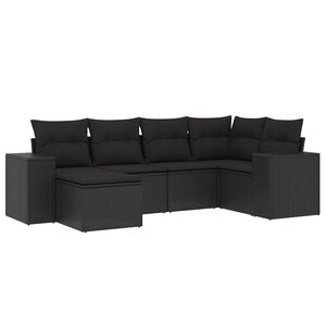vidaXL Salon de jardin 6 Pièces avec coussins noir résine tressée
