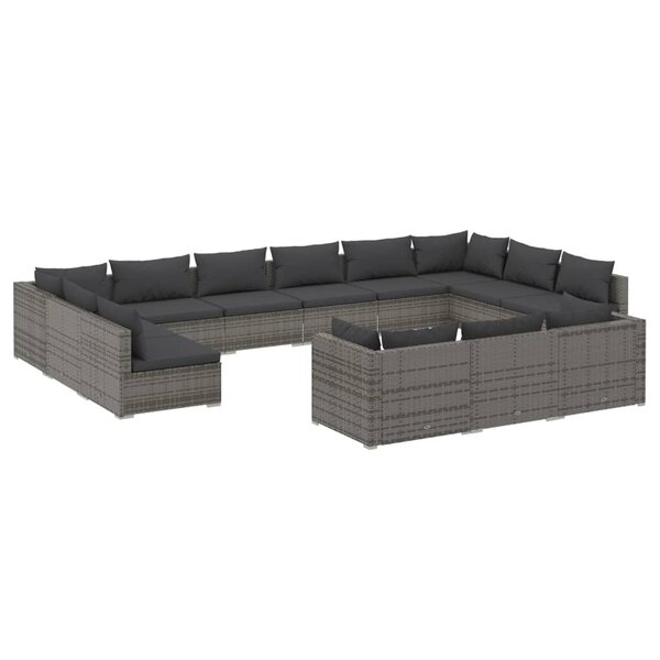 vidaXL Salon de jardin 13 Pièces avec coussins Gris Résine tressée