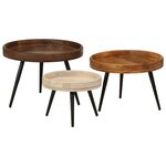 vidaXL Tables basses rondes 3 Pièces bois de manguier massif