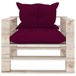 vidaXL Canapé palette de jardin et coussins rouge bordeaux Bois de pin