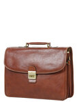 Serviette cartable homme Premium en cuir - KATANA - 3 soufflets - 41 cm - 31013-Marron