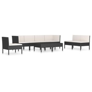 vidaXL Salon de jardin 9 Pièces avec coussins Résine tressée Noir