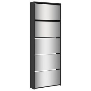 vidaXL Armoire à chaussures avec miroir 5 niveaux noir 63x17x169 5 cm