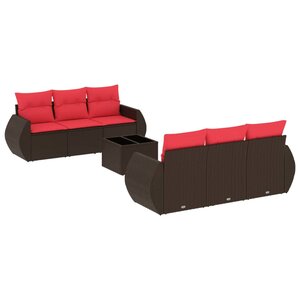 vidaXL Salon de jardin avec coussins 7 Pièces marron résine tressée