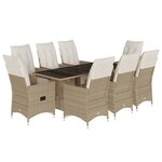 vidaXL Ensemble de bistro de jardin 9 Pièces coussins beige poly rotin