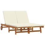 Chaise longue double vidaXL avec des roulettes et un coussin en bois d'acacia massif