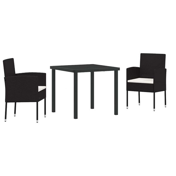 vidaXL Ensemble de salle à manger pour jardin 3 Pièces Noir Poly rotin