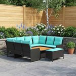 vidaXL Ensembles de meubles 7 Pièces Noir et turquoise Rotin PE